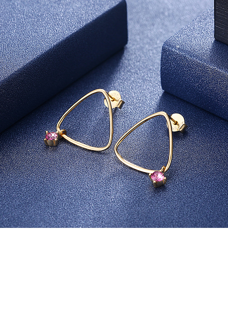925 Sterling Silver Gold Plated Fashion Simple Geometric Triangle Earrings and Ear Studs with Purple Austrian Element Crystal