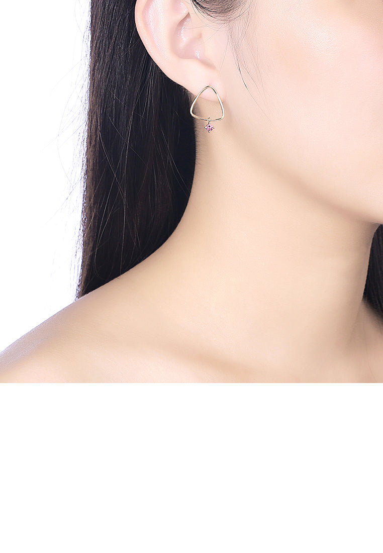 925 Sterling Silver Gold Plated Fashion Simple Geometric Triangle Earrings and Ear Studs with Purple Austrian Element Crystal