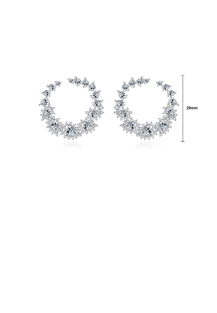 Fashion and Elegant Geometric Round Flower Stud Earrings with Cubic Zirconia - Luxurious Look