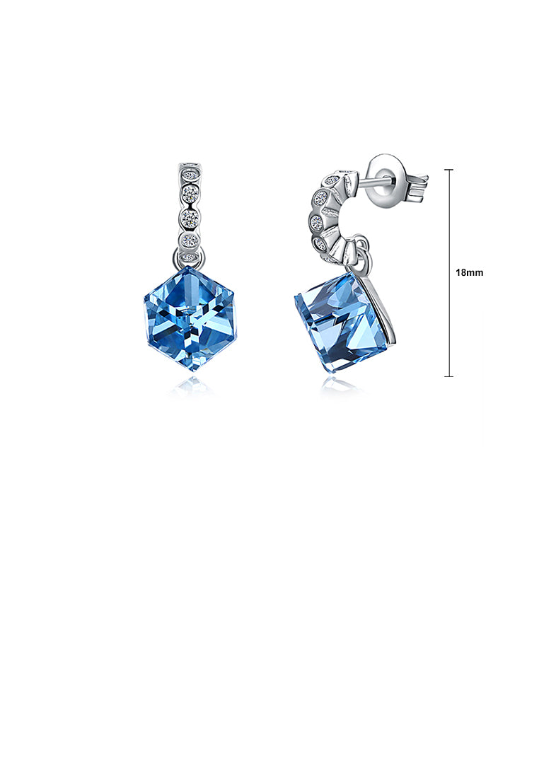925 Sterling Silver Simple Elegant Romantic Fashion Geometric Rhombus Earrings with Blue Austrian Element Crystal