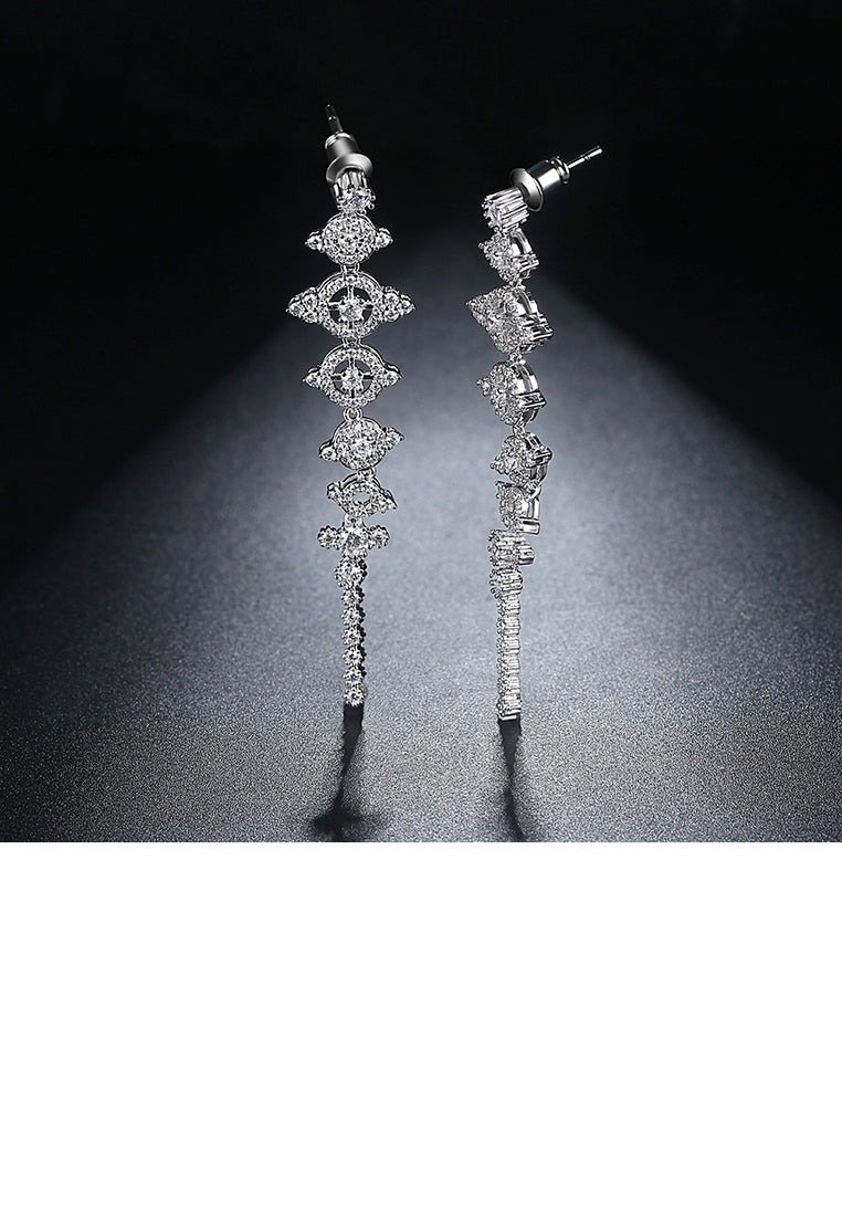 Fashion and Elegant Geometric Round Long Earrings with Cubic Zirconia - Luxurious Look