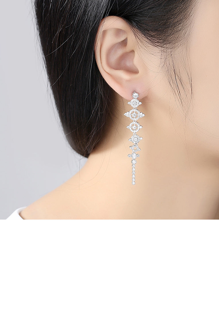 Fashion and Elegant Geometric Round Long Earrings with Cubic Zirconia - Luxurious Look