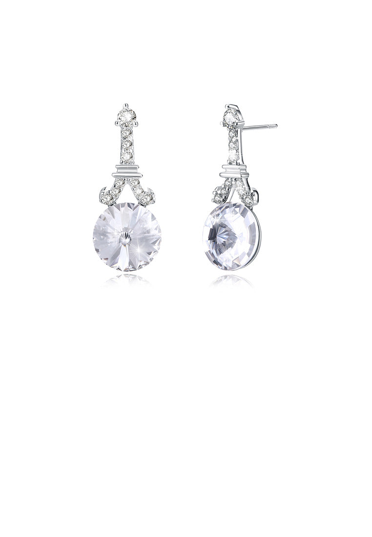 925 Sterling Silver Fashion Tower White Austrian Element Crystal Round Earrings