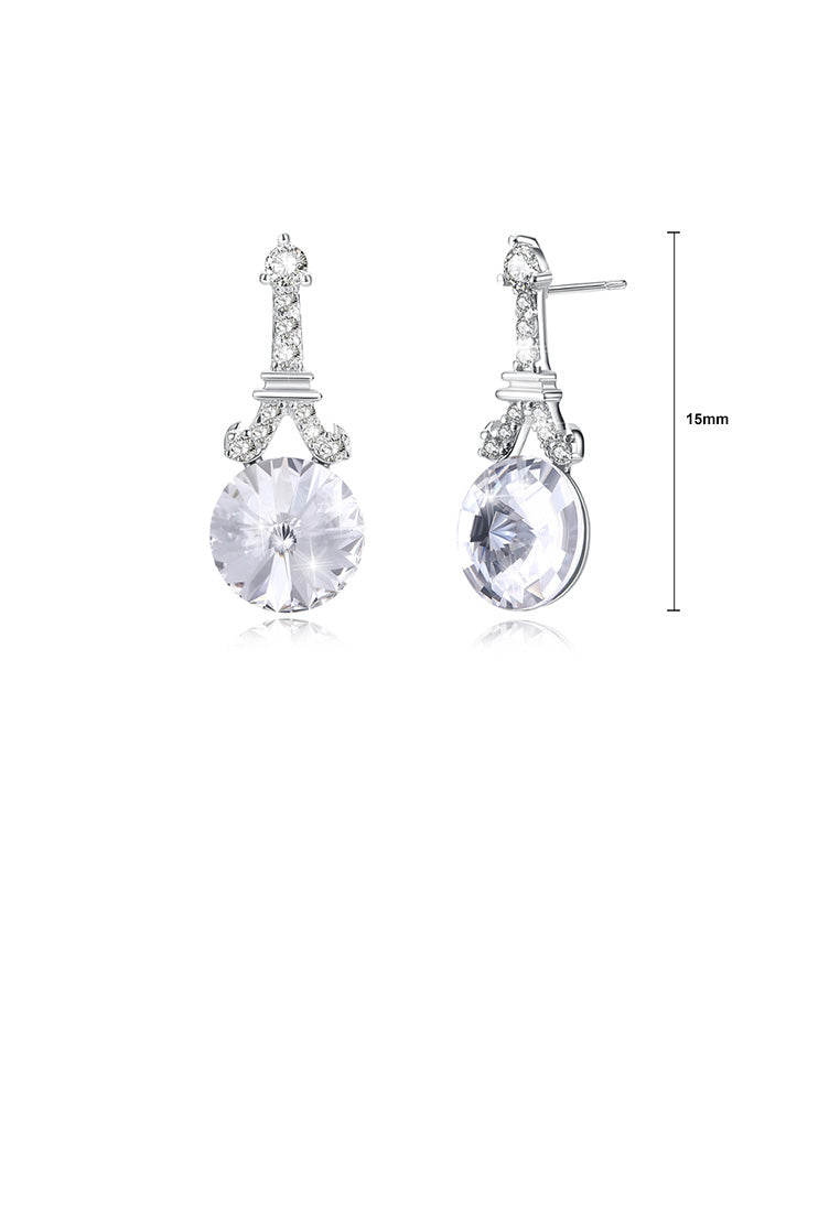925 Sterling Silver Fashion Tower White Austrian Element Crystal Round Earrings