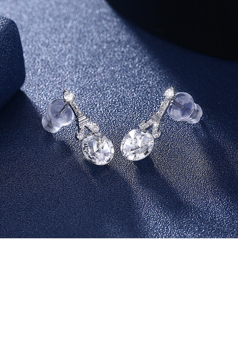 925 Sterling Silver Fashion Tower White Austrian Element Crystal Round Earrings