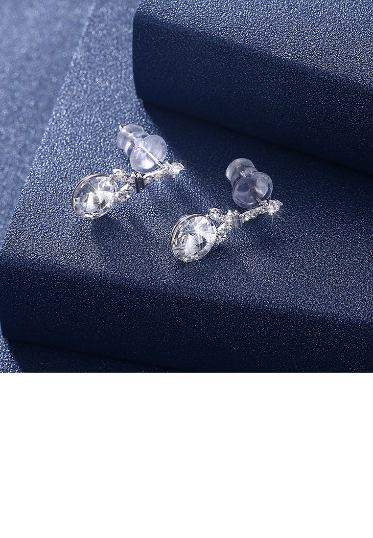 925 Sterling Silver Fashion Tower White Austrian Element Crystal Round Earrings