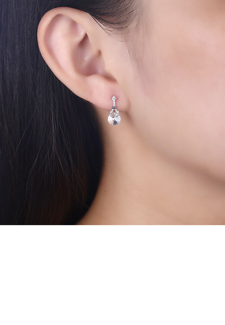 925 Sterling Silver Fashion Tower White Austrian Element Crystal Round Earrings