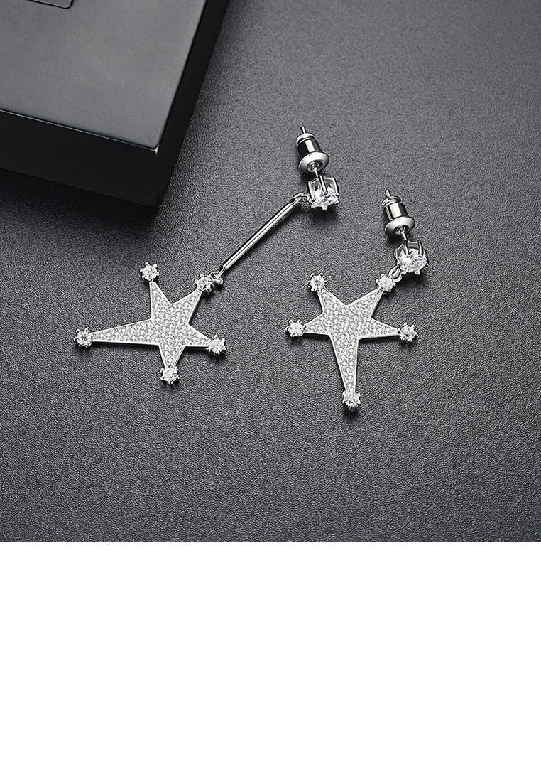 Fashion Bright Star Asymmetric Earrings with Cubic Zirconia - Luxurious Look