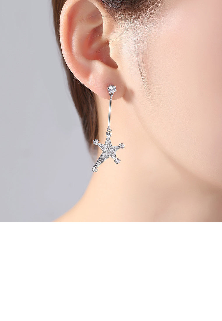 Fashion Bright Star Asymmetric Earrings with Cubic Zirconia - Luxurious Look
