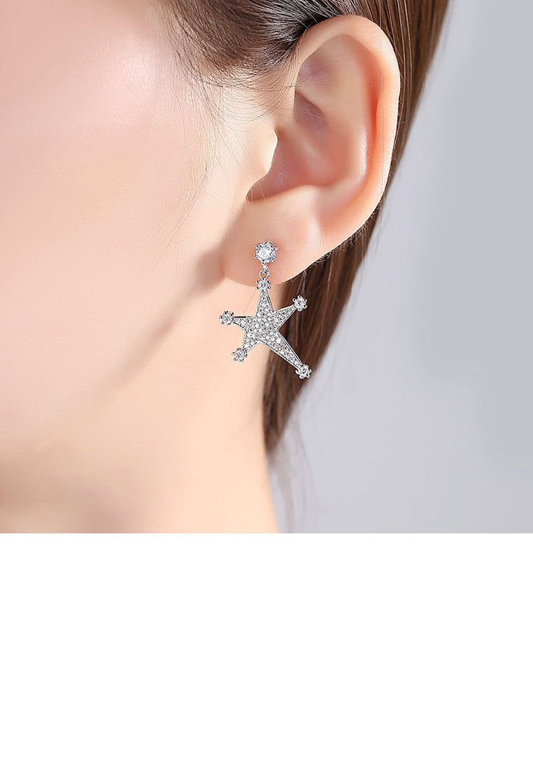 Fashion Bright Star Asymmetric Earrings with Cubic Zirconia - Luxurious Look