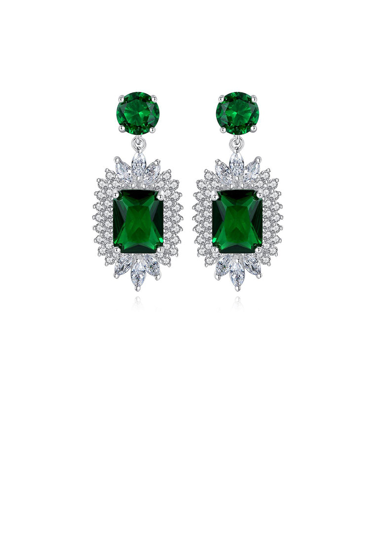 Elegant and Noble Geometric Pattern Earrings with Green Cubic Zirconia - Luxurious Look