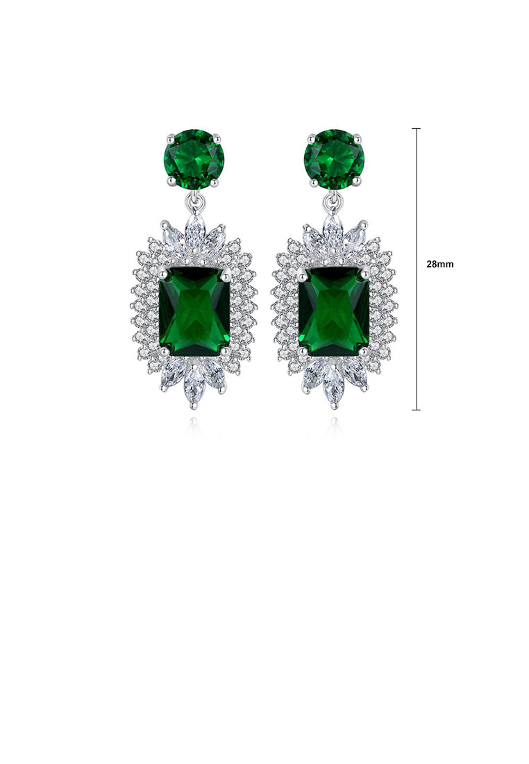 Elegant and Noble Geometric Pattern Earrings with Green Cubic Zirconia - Luxurious Look