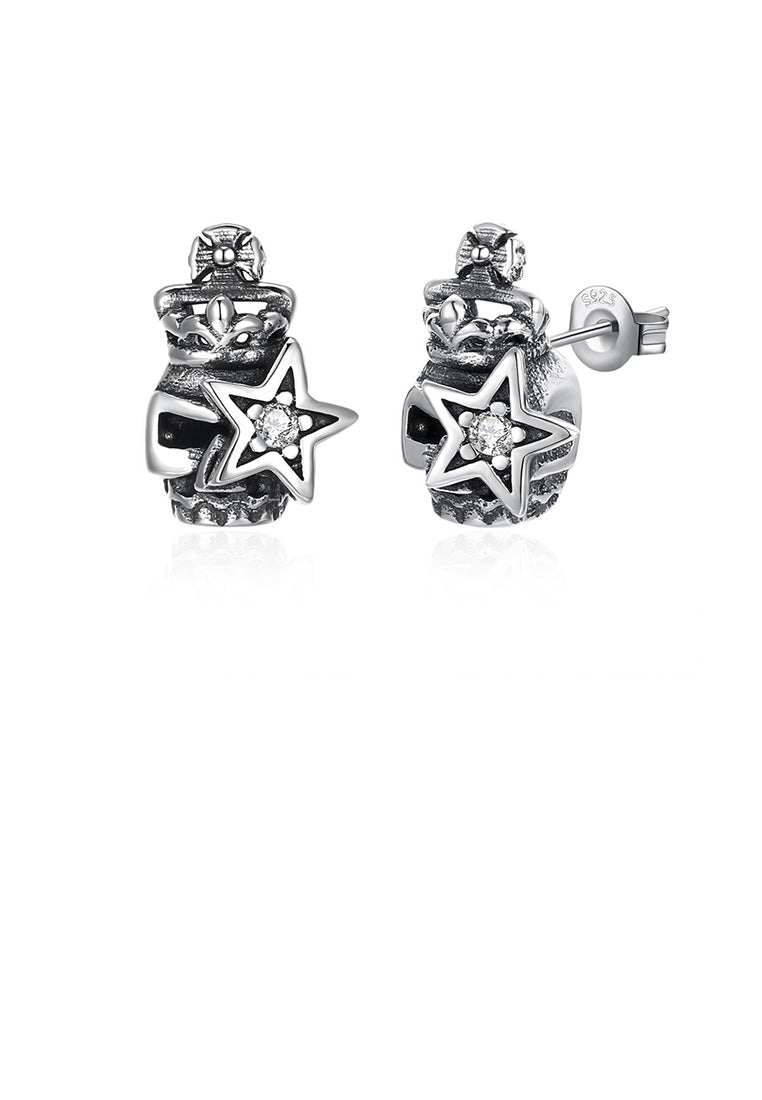 925 Sterling Silver Fashion Star Skull Cubic Zirconia Stud Earrings - Luxurious Look