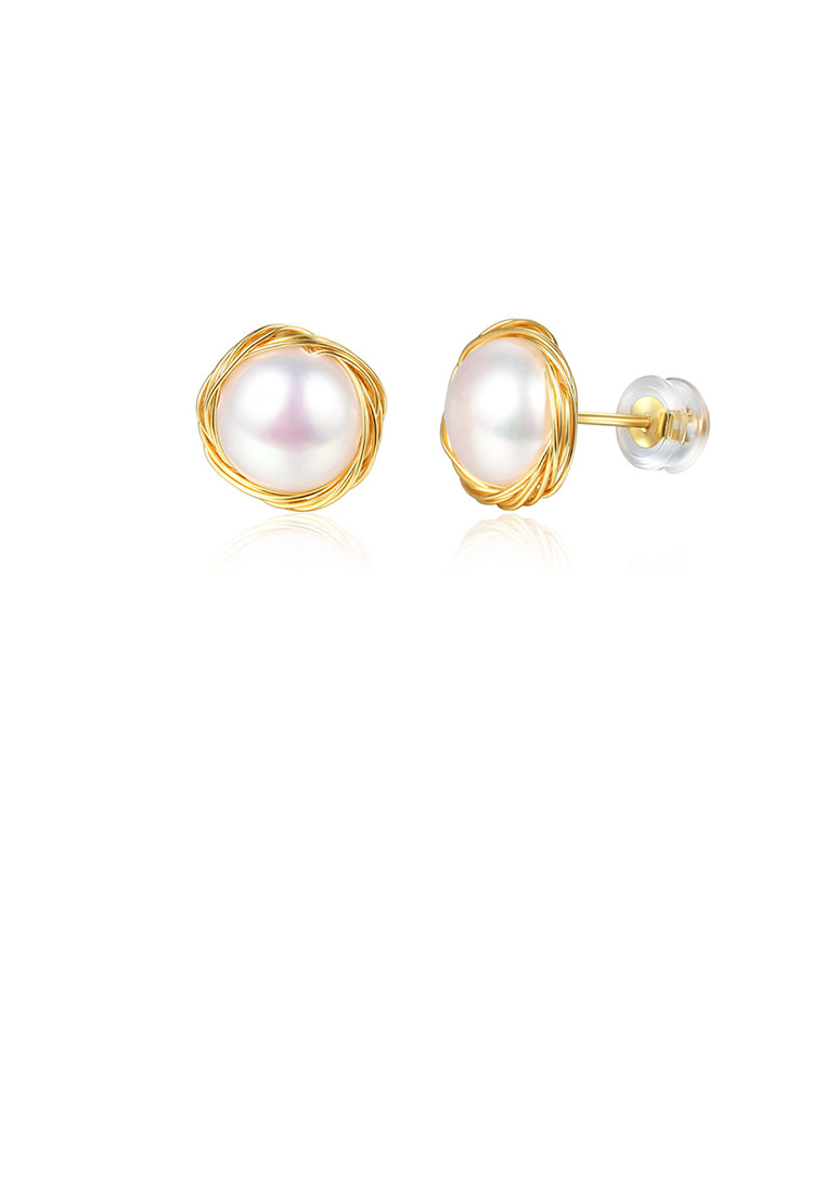Fashion Simple Plated Gold Geometric Round Imitation Pearl Stud Earrings - Luxurious Look