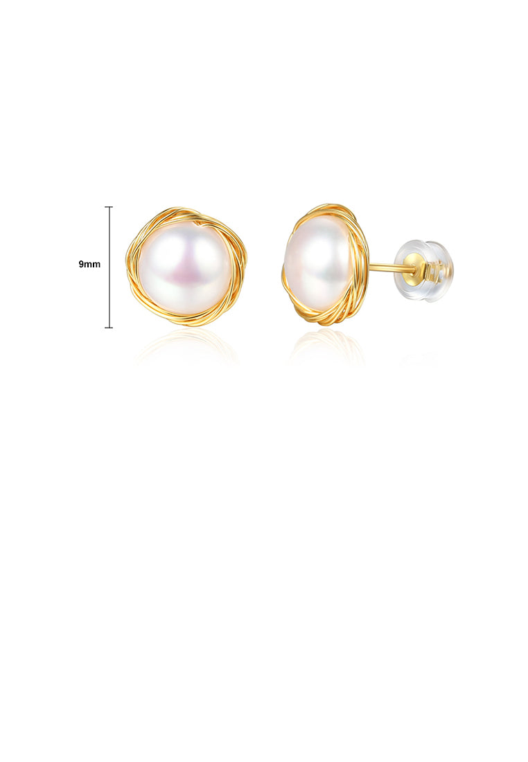 Fashion Simple Plated Gold Geometric Round Imitation Pearl Stud Earrings - Luxurious Look
