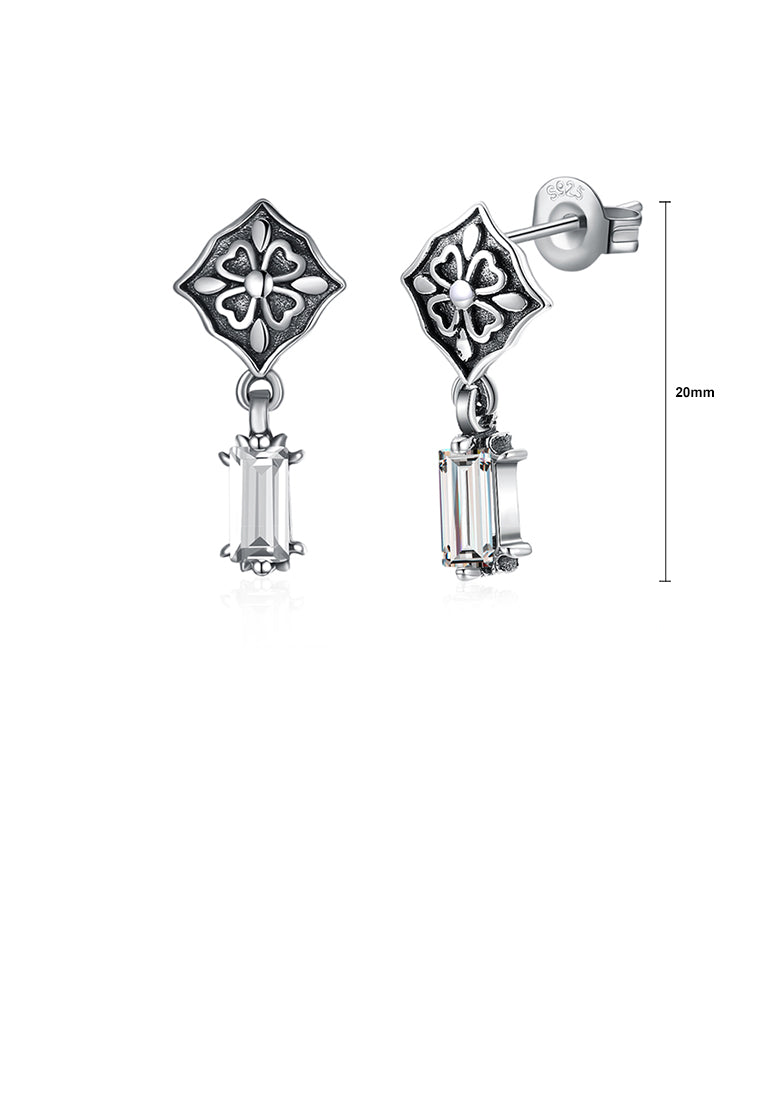 925 Sterling Silver Vintage Four-leafed Clover Pattern Earrings with Cubic Zircon