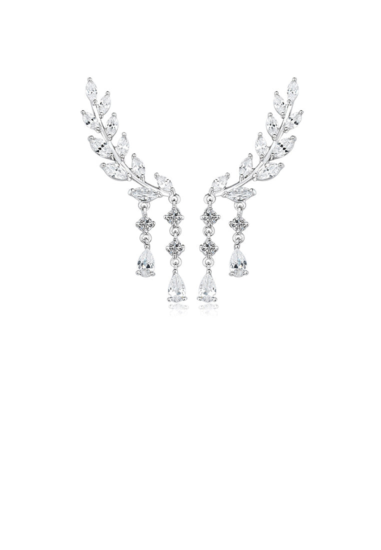Fashion and Elegant Geometric Leaf Tassel Earrings with Cubic Zirconia - Luxurious Look