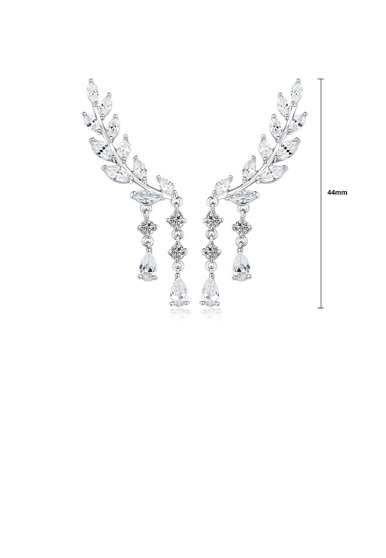 Fashion and Elegant Geometric Leaf Tassel Earrings with Cubic Zirconia - Luxurious Look