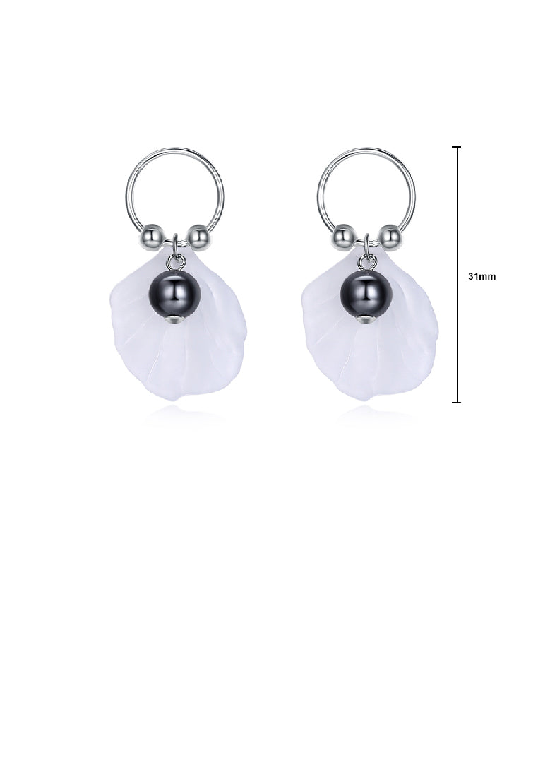 925 Sterling Silver Elegant Fashion Romantic Shell Black Lmitation Pearl Earrings - Luxurious Look