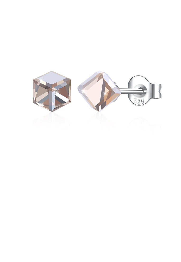 925 Sterling Silver Simple Geometric Square Champagne Austrian Element Crystal Stud Earrings