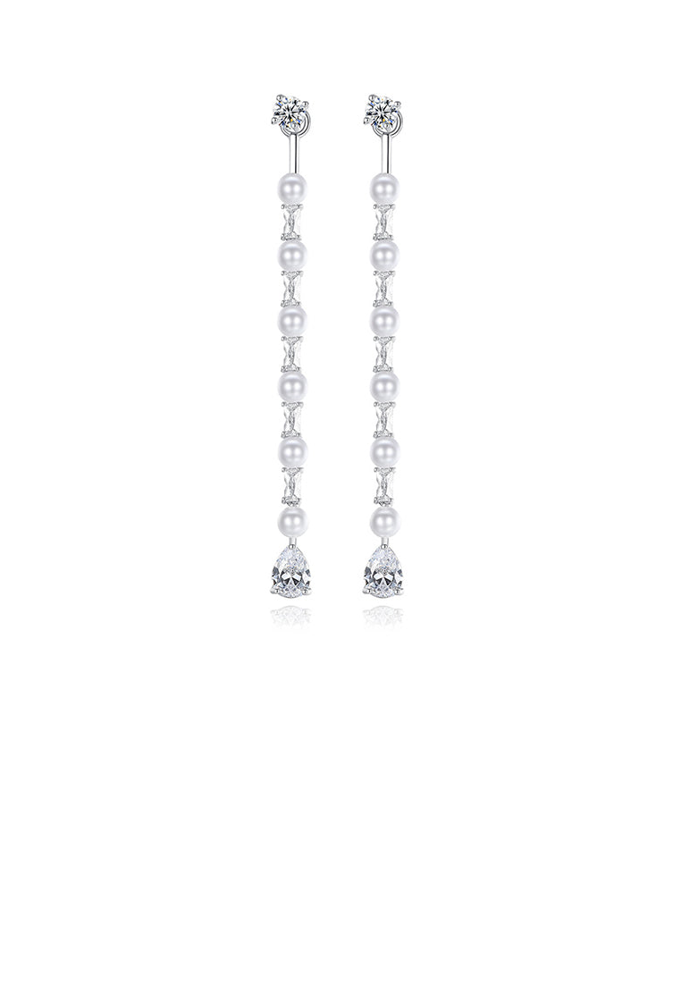 Elegant and Simple Geometric Imitation Pearl Tassel Earrings with Cubic Zirconia - Luxurious Look