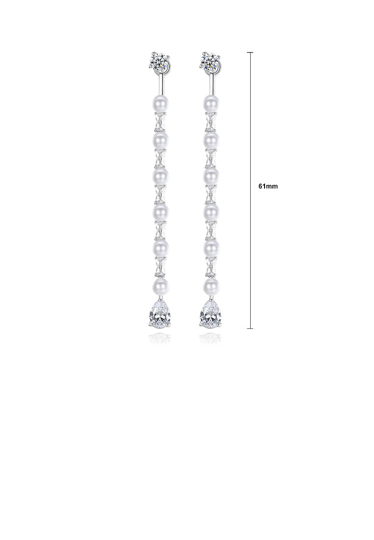 Elegant and Simple Geometric Imitation Pearl Tassel Earrings with Cubic Zirconia - Luxurious Look