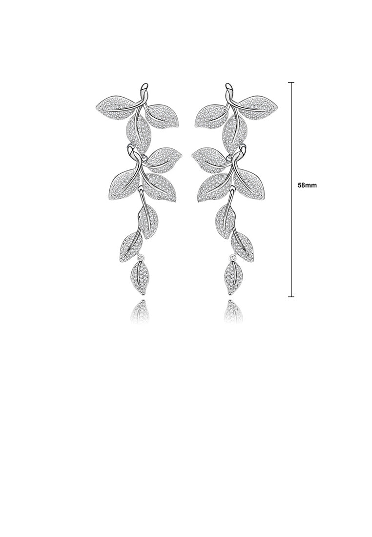 Elegant and Bright Leaf Long Earrings with Cubic Zirconia - Luxurious Look