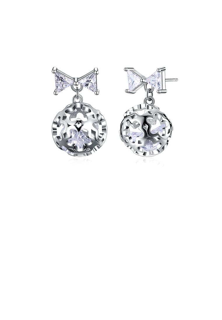 925 Sterling Silver Romantic Elegant Exquisit Hollow Out Flower Ball and Bowknot Earrings and Ear Studs with Cubic Zircon
