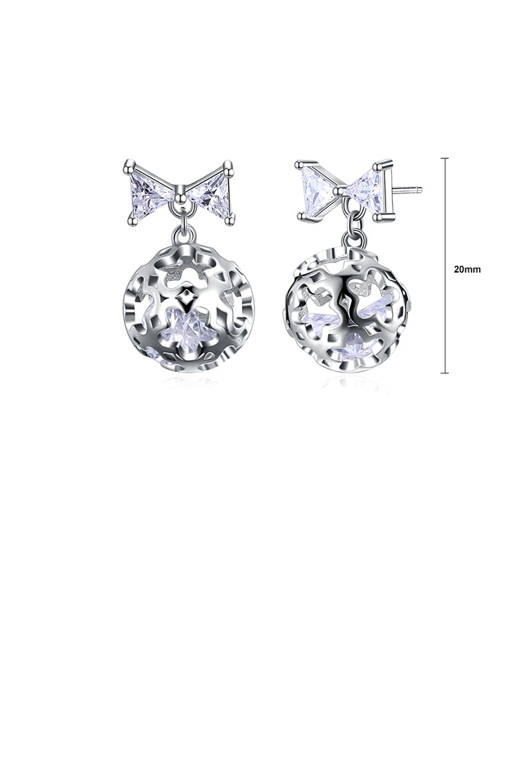 925 Sterling Silver Romantic Elegant Exquisit Hollow Out Flower Ball and Bowknot Earrings and Ear Studs with Cubic Zircon