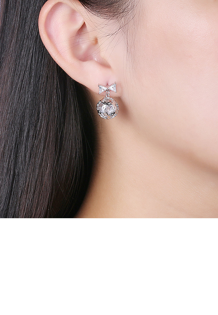 925 Sterling Silver Romantic Elegant Exquisit Hollow Out Flower Ball and Bowknot Earrings and Ear Studs with Cubic Zircon