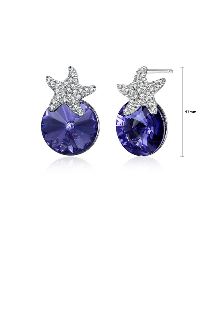 925 Sterling Silver Fashion Star Blue Austrian Element Crystal Stud Earrings