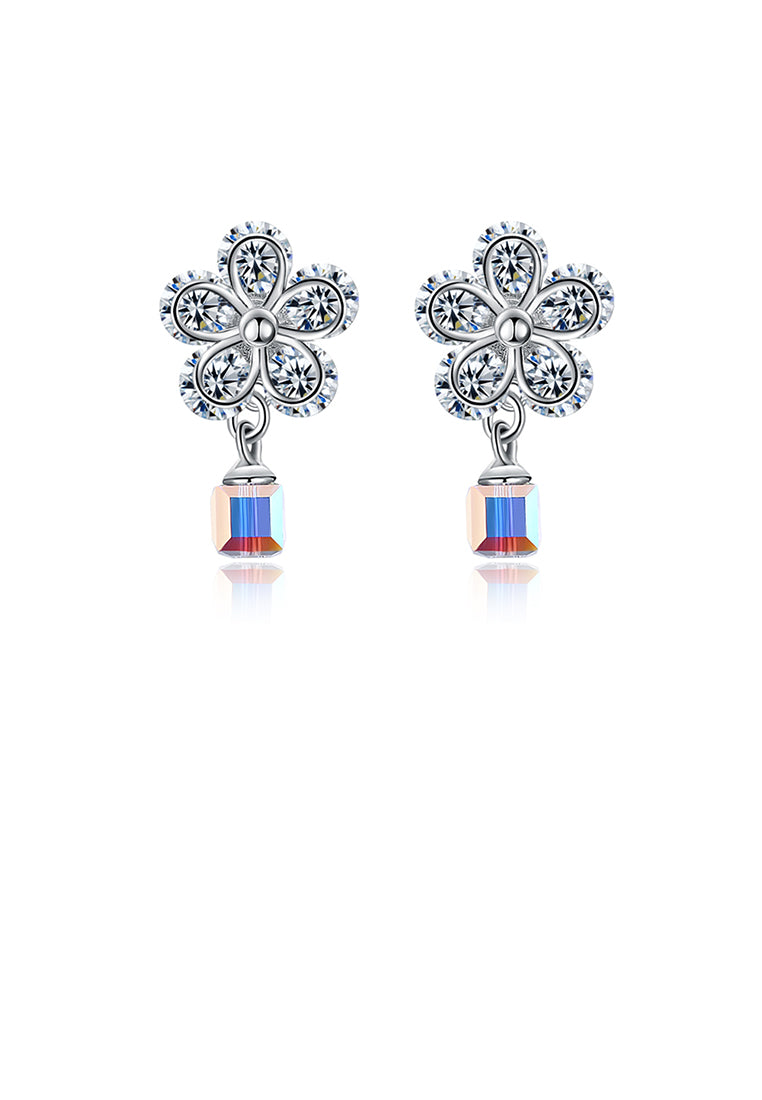 925 Sterling Silve Sparkling Elegant Noble Fashion Flower Earrings with Cubic Zircon and Austrian Element Crystal