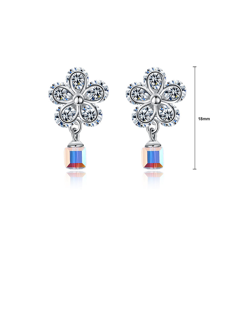 925 Sterling Silve Sparkling Elegant Noble Fashion Flower Earrings with Cubic Zircon and Austrian Element Crystal
