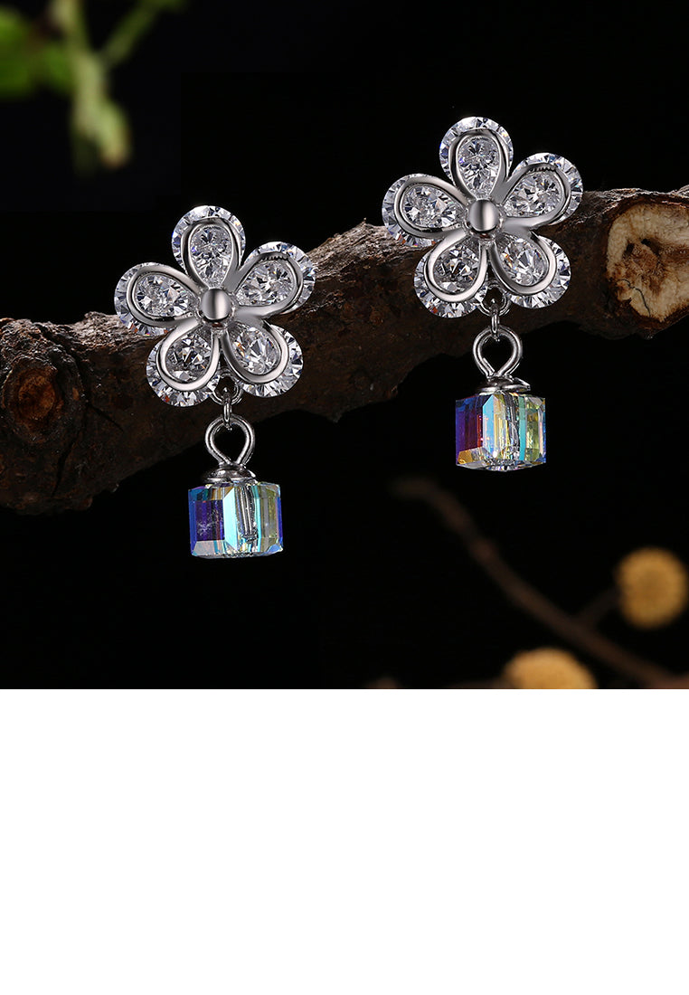 925 Sterling Silve Sparkling Elegant Noble Fashion Flower Earrings with Cubic Zircon and Austrian Element Crystal