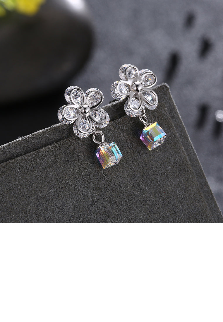 925 Sterling Silve Sparkling Elegant Noble Fashion Flower Earrings with Cubic Zircon and Austrian Element Crystal
