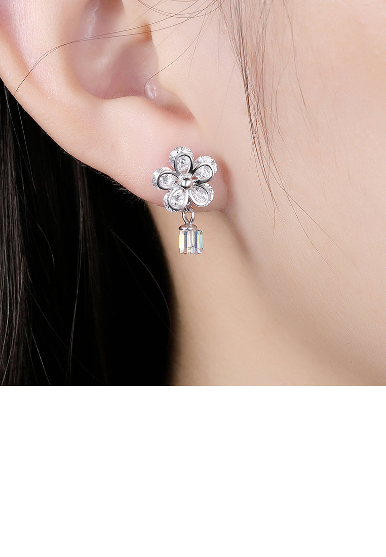 925 Sterling Silve Sparkling Elegant Noble Fashion Flower Earrings with Cubic Zircon and Austrian Element Crystal