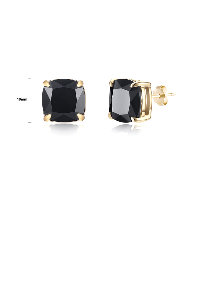 925 Sterling Silver Plated Champagne Gold Simple Geometric Square Black Cubic Zircon Stud Earrings