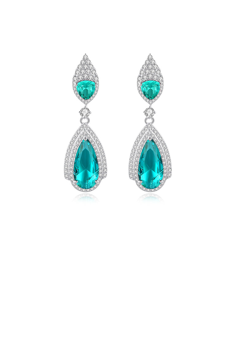 Fashion and Elegant Geometric Water Drop Earrings with Green Cubic Zirconia - Luxurious Look