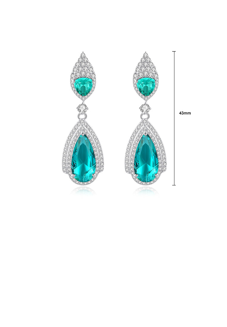 Fashion and Elegant Geometric Water Drop Earrings with Green Cubic Zirconia - Luxurious Look