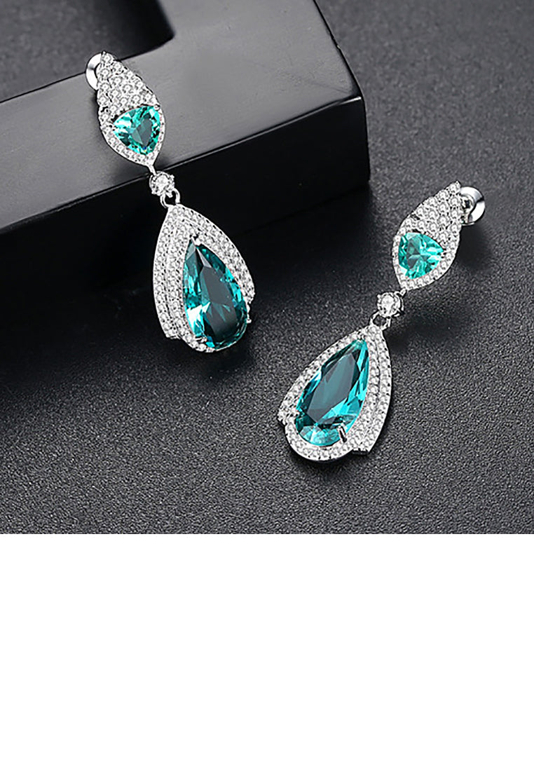 Fashion and Elegant Geometric Water Drop Earrings with Green Cubic Zirconia - Luxurious Look