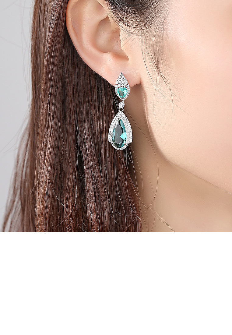 Fashion and Elegant Geometric Water Drop Earrings with Green Cubic Zirconia - Luxurious Look