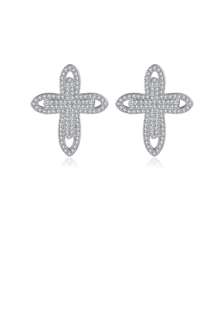 Simple Bright Cross Stud Earrings with Cubic Zirconia - Luxurious Look