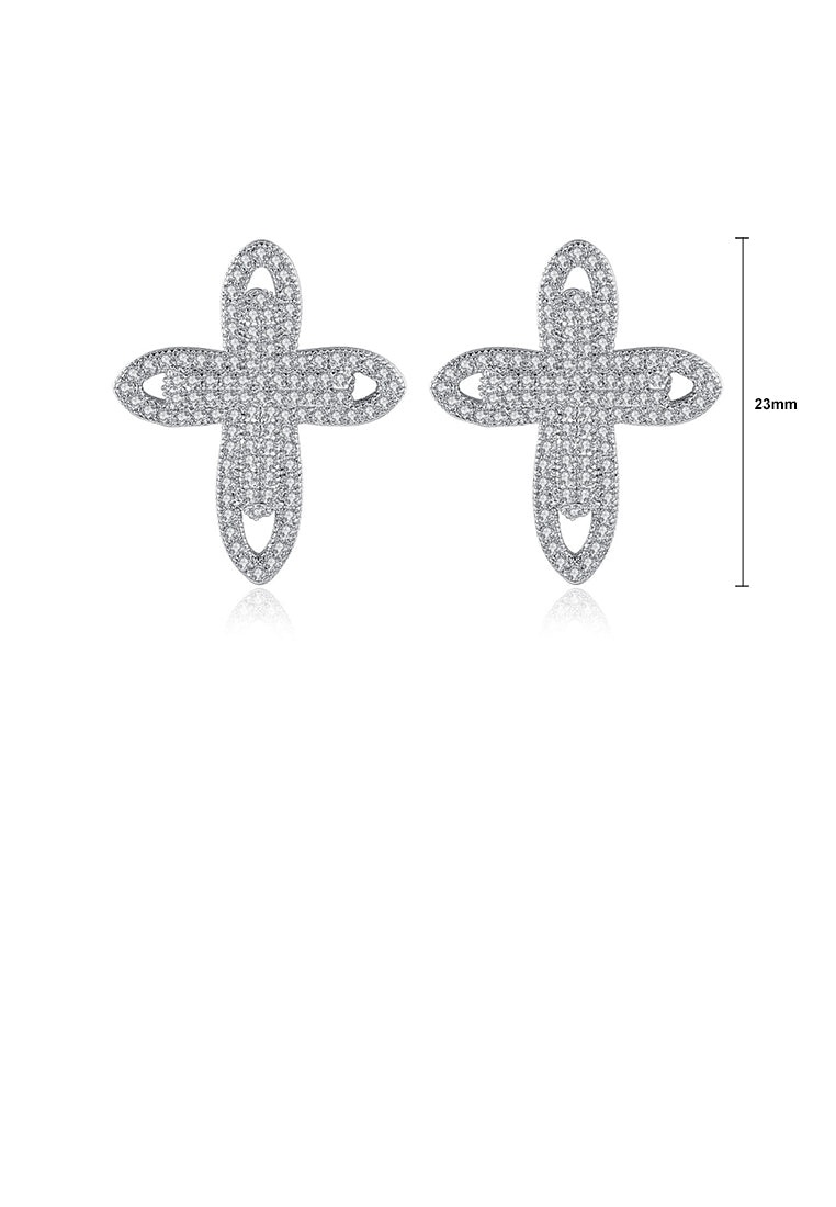 Simple Bright Cross Stud Earrings with Cubic Zirconia - Luxurious Look