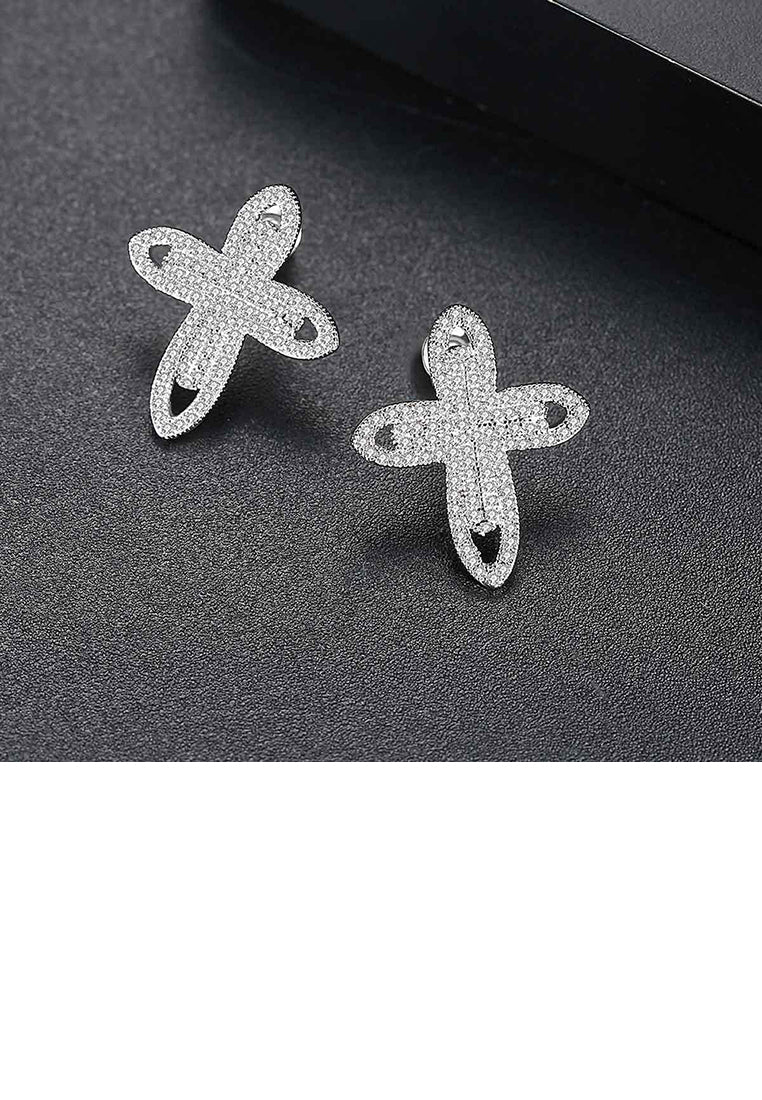 Simple Bright Cross Stud Earrings with Cubic Zirconia - Luxurious Look