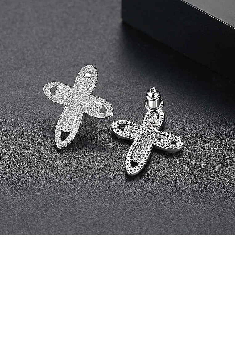 Simple Bright Cross Stud Earrings with Cubic Zirconia - Luxurious Look