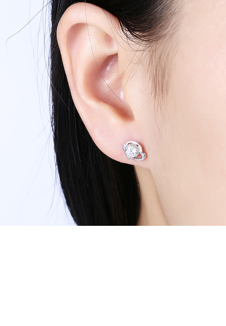 925 Sterling Silver Simple Elegant Exquisite Heart Shape Earrings and Ear Studs with Cubic Zircon