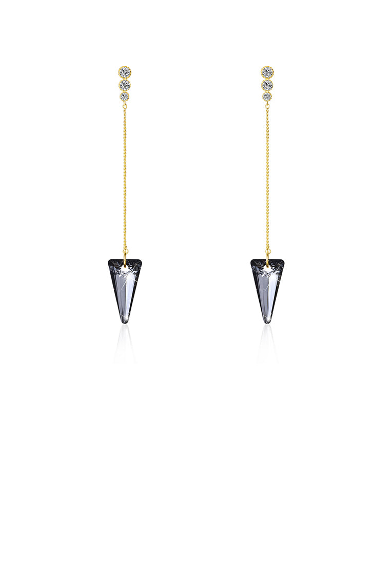 925 Sterling Silver Elegant Sparkling Long Earrings with Black Austrian Element Crystal