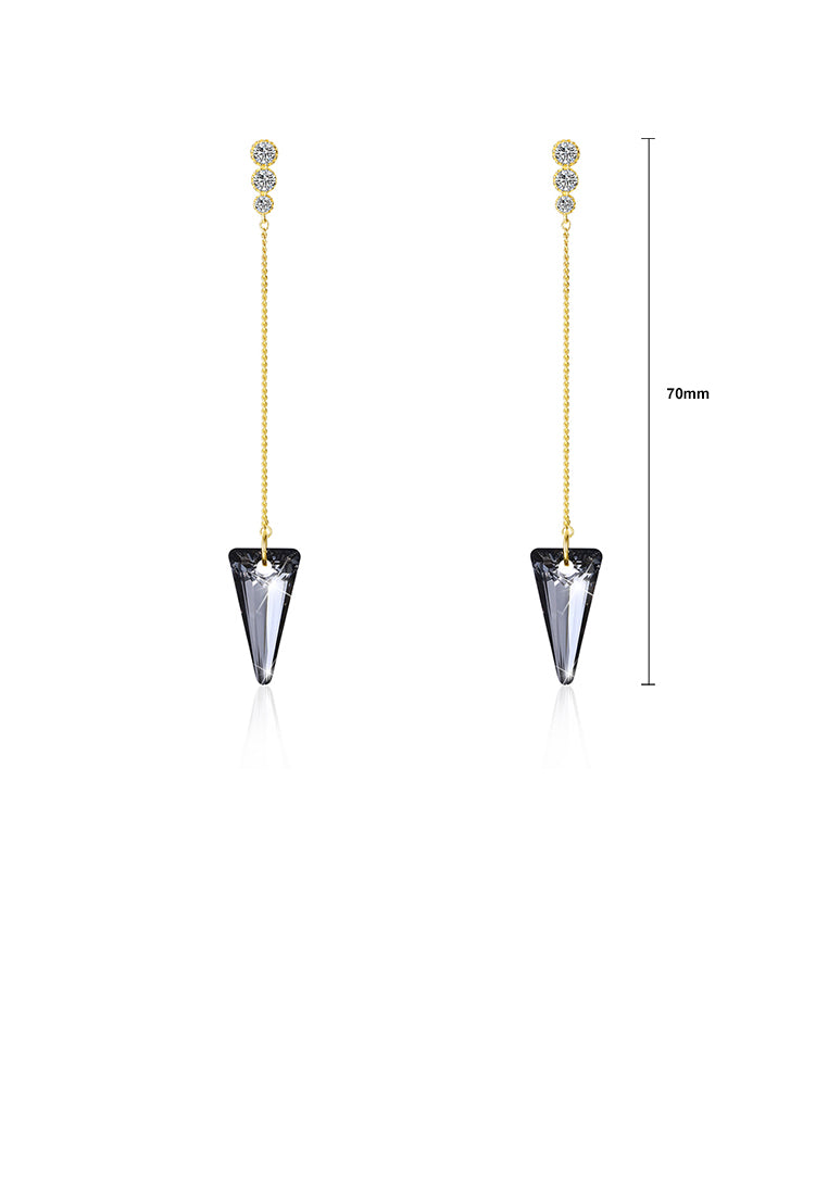 925 Sterling Silver Elegant Sparkling Long Earrings with Black Austrian Element Crystal