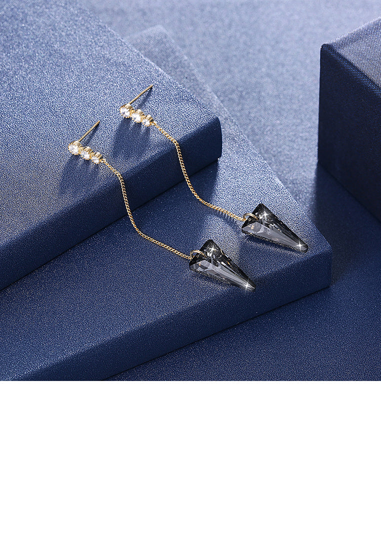 925 Sterling Silver Elegant Sparkling Long Earrings with Black Austrian Element Crystal