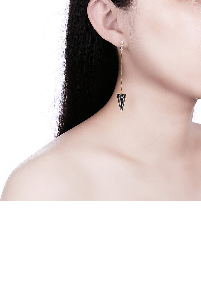 925 Sterling Silver Elegant Sparkling Long Earrings with Black Austrian Element Crystal